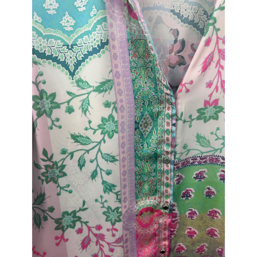 Zara Patchwork Floral Button Blouse Satin Sheer L… - image 8